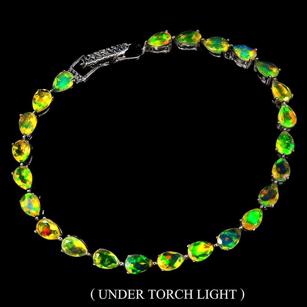 Natural Pear Fire Opal 6x4mm Gemstone 925 Sterling Silver Jewelry Bracelet 7 Ins